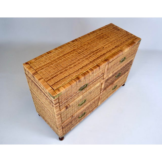 Mid-Century Modern 1970's Vintage Coastal Woven Rattan Campaign Chest of Drawers For Sale - Image 3 of 14