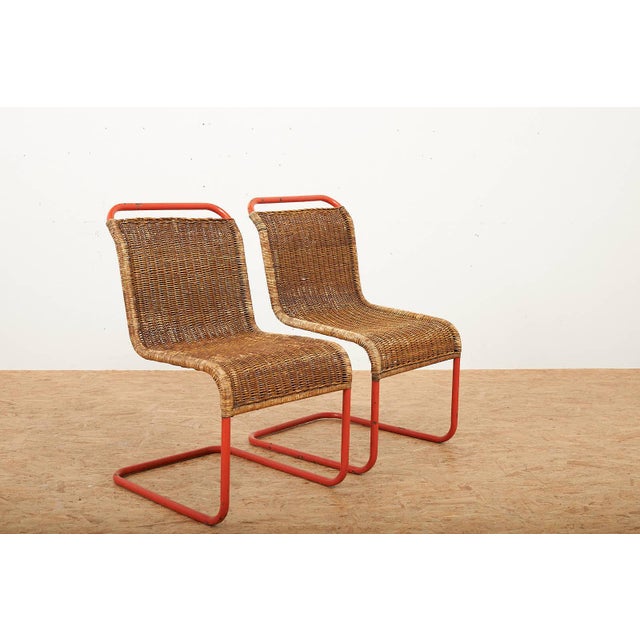 Table with Chairs in Red Lacquered Tubular Steel by S. Meier for Rohrmöbelfabrik, 1920s, Set of 3 For Sale - Image 13 of 17