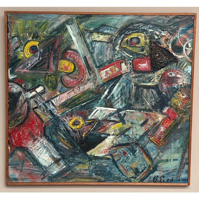 Original swedish oil on canvas – “composition” by b. Fredriksson – vintage & framed – 78 × 72 cm (30.7" × 28.3") an...