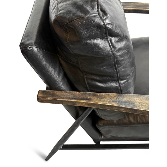 2020s Charcoal Black Leather Club Chair For Sale - Image 5 of 6