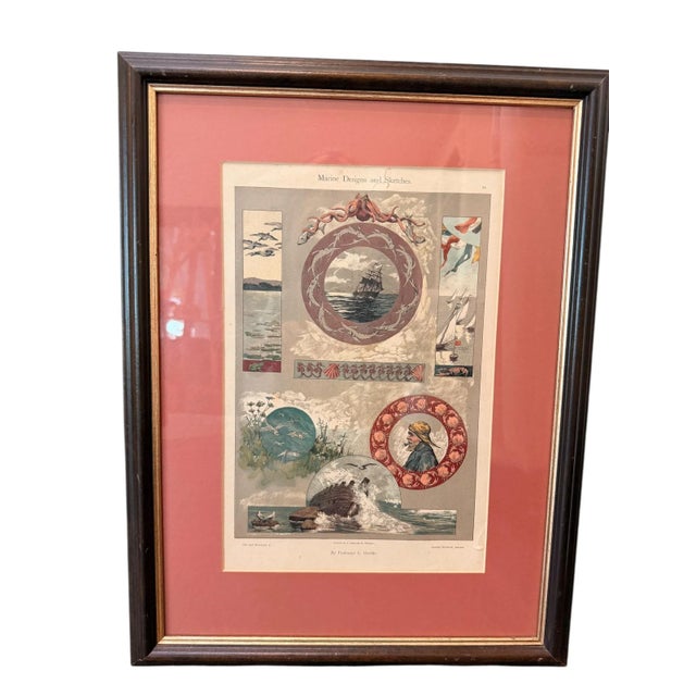 Marine Designs and Sketches By Professor C. Grethe Printed by A. Gatternicht, Stuttgart 19th Century Lithograph A...