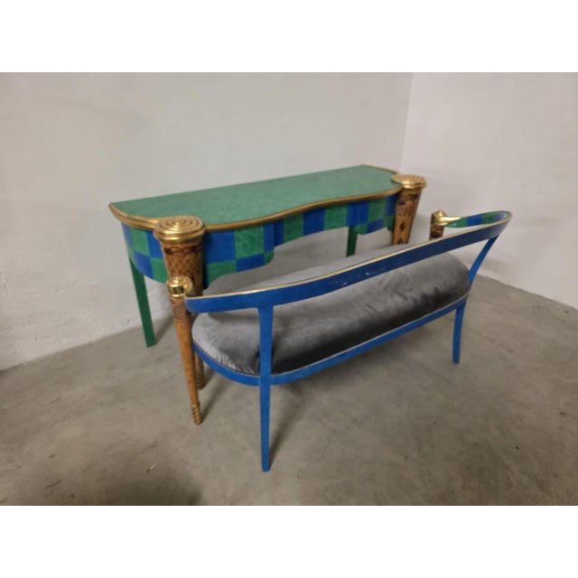 Carlo Rampazzi desk for Colombo Stile. Rare desk from the Ecletic series. Made of green and blue lacquered wood with a...