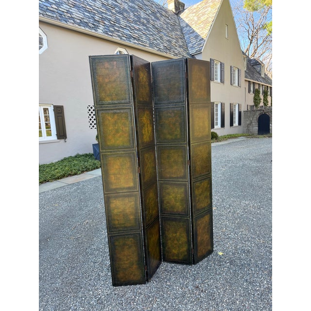 Maitland - Smith Leather Bound Library Book Four-Panel Folding Screen by Maitland Smith For Sale - Image 4 of 10