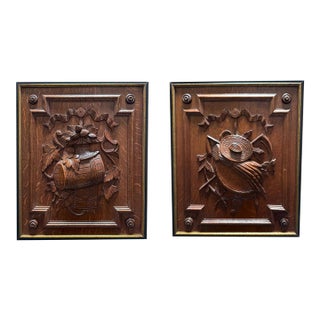 Pair of Framed Carved Oak Door Panels, Circa 1880. For Sale