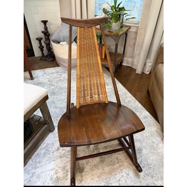 Mid-Century Modern Rocking Chair in Solid Walnut & Rattan by Arthur Umanoff for Washington Woodcraft, Usa, C. 1960's For Sale - Image 12 of 12