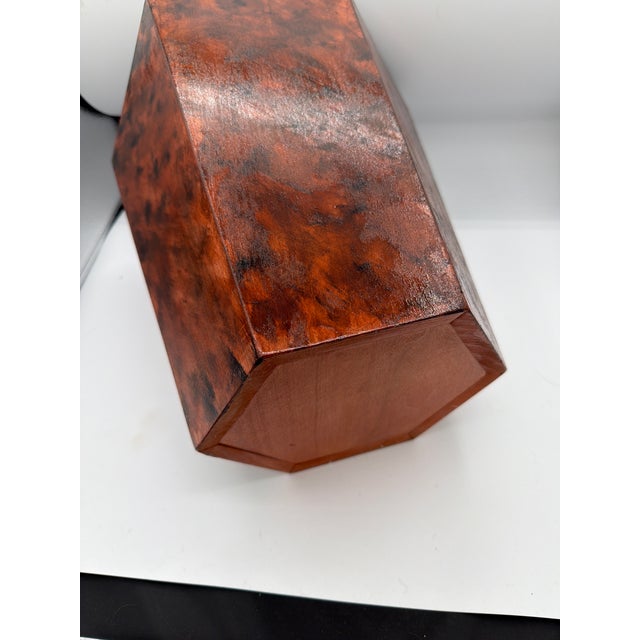 2000 - 2009 Classic Hexagonal Handmade Hand Painted Faux Tortoiseshell Wastebasket For Sale - Image 5 of 5