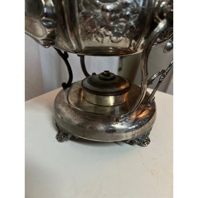 Late 19th Century Ornate Silver Teapot With Tilting Warmer Stand, Floral Repoussé For Sale - Image 14 of 15