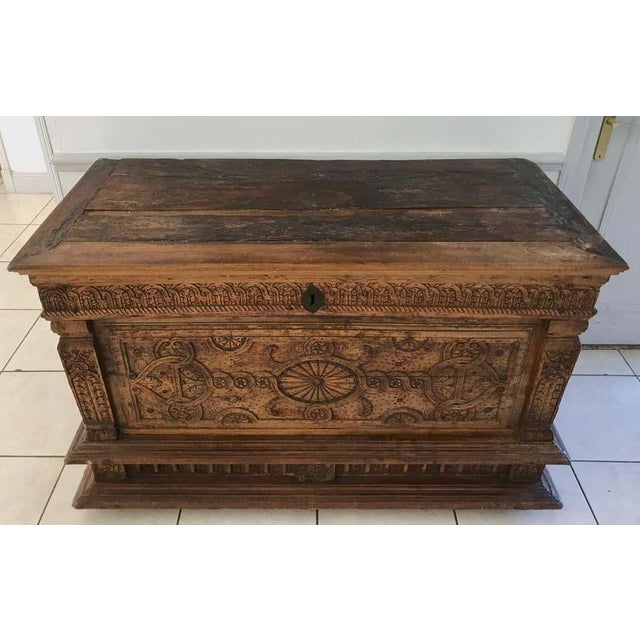 Renaissance Wooden Chest Carved with Vegetal Patter For Sale - Image 3 of 16
