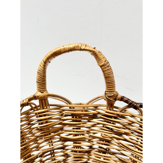 1950s Vintage Hand Woven Bread Basket With Wrapped Handles For Sale - Image 5 of 9