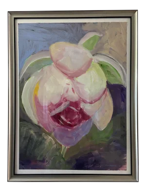 Contemporary Botanical Acrylic Painting of a Lotus Flower by Marina Movshina, Framed