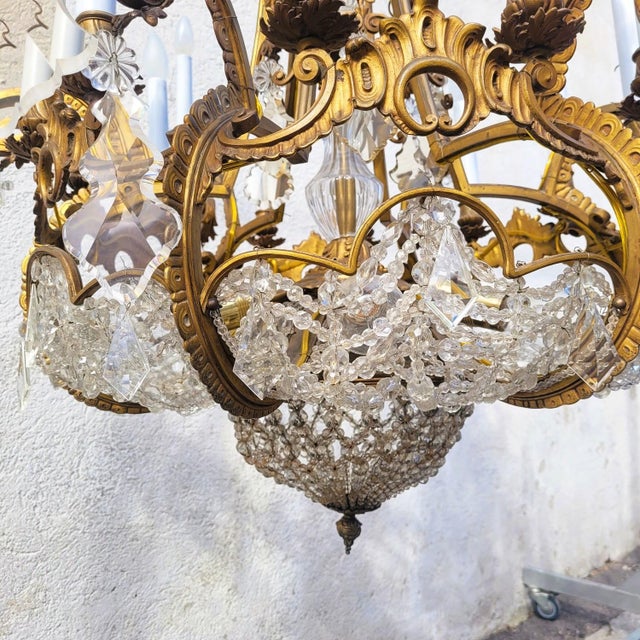 Large 20th Century Chandelier in Bronze and Crystal For Sale - Image 13 of 17