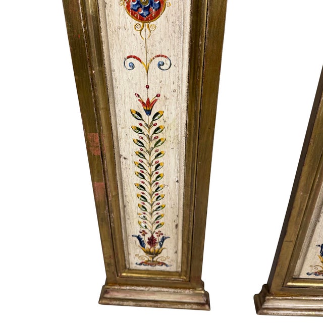 Antique Gilt Architectural Pilasters, Hand-Painted Floral Motifs, 1950 For Sale - Image 11 of 12