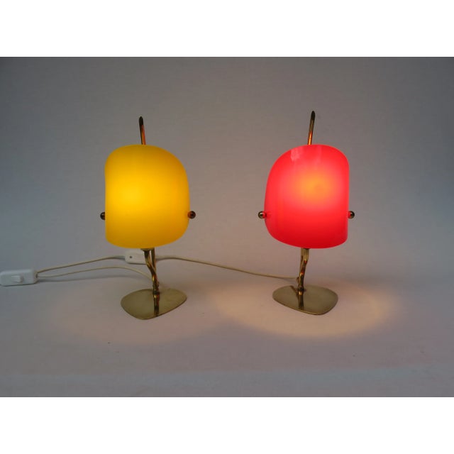 Yellow & Red Brass and Acrylic Glass Table Lamps, 1950s, Set of 2 For Sale - Image 14 of 18