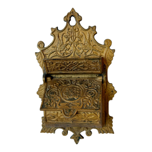 Antique Brass Double Match Holder With Side Strikers Ornate Bird Theme Wall Mount