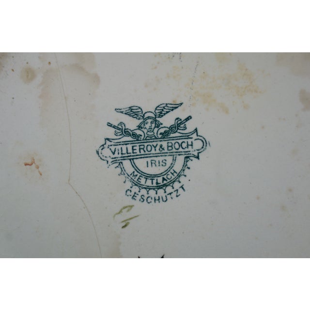 Antique Villeroy & Boch Porcelain Mettlach Metal Lidded Iris Flower Pitcher Jug 7" For Sale - Image 14 of 15