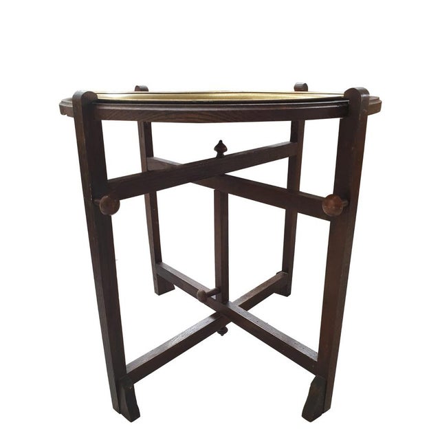 Wood Moroccan Brass Tray Table with Folding Wooden Base, 1960s For Sale - Image 7 of 9