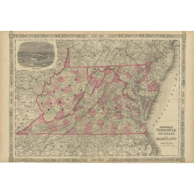 Map of Virginia, Delaware, and Maryland with Fort Monroe Inset from Johnsons, 1864 For Sale - Image 6 of 6