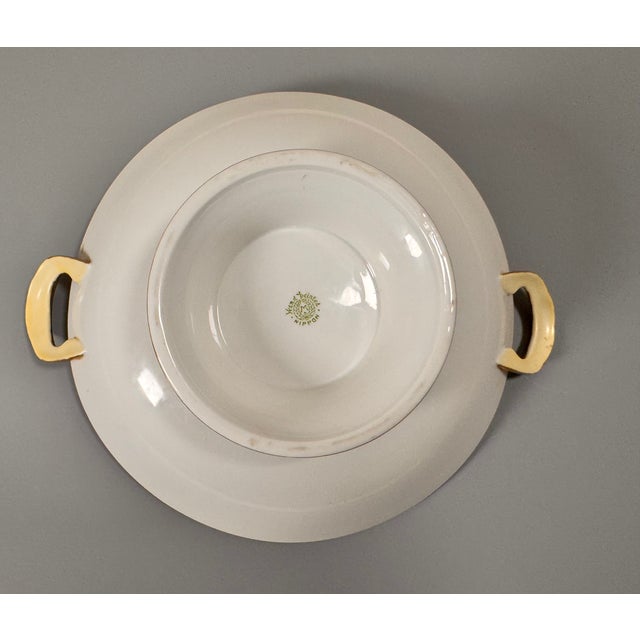 Antique Hand-Painted Nippon Scenic Handled Bowl, Green Wreath Mark, 9.75″ For Sale - Image 4 of 11