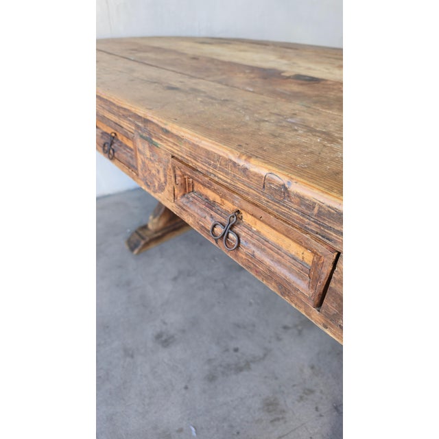 Wood French Country Oval Wabi Sabi Dining Work Table For Sale - Image 7 of 9