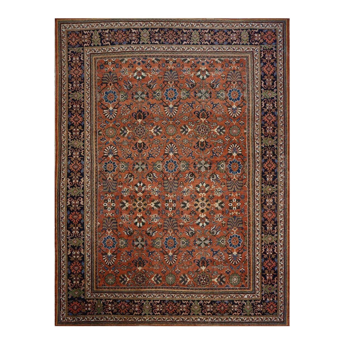 Antique Persian Sultanabad Wool 11x14 Rust, Blue & Ivory Handmade Area ...