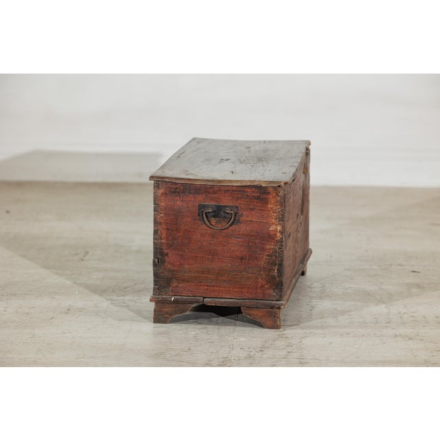 Antique Indian Painted Chest with Hinged Lid and Traces of Original Mirrors For Sale - Image 10 of 18