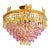 1970s Vintage Brass Butterfly Motif Flush Mount Chandelier With Pink & Green Crystals – 6 Light For Sale