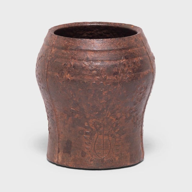 Chinese 19th Century Chinese Floral Iron Mortar For Sale - Image 3 of 6