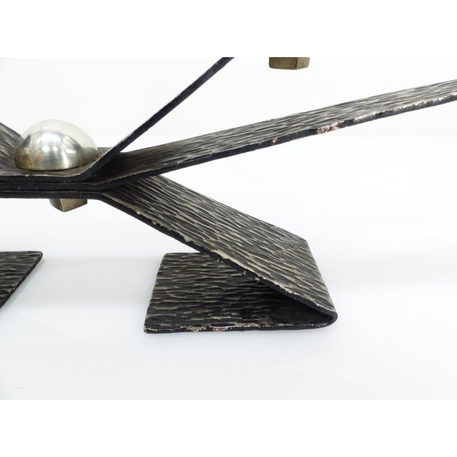Modernist Brutalist Chandelier with Four Blackened Hammered Metal Spikes, Europe, 1970 For Sale - Image 9 of 10