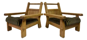 Set of Brutalist Belgian Oak Armchairs by De Puydt, 1960s