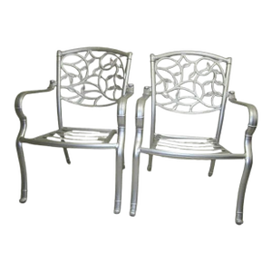 1980s Patio Garden Cast Aluminum Armchair Silver Set of 2