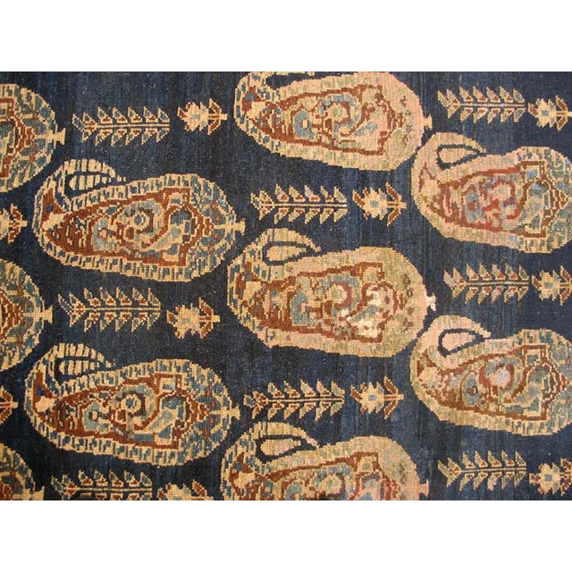 Tribal 1850s Blue Navy Paisley Tribal Antique Nw Persian Rug 7' X 11'6" Handknotted Wool Carpet For Sale - Image 3 of 6