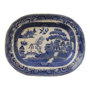 19thC. Staffordshire Blue Willow China Platter/Chinoiserie