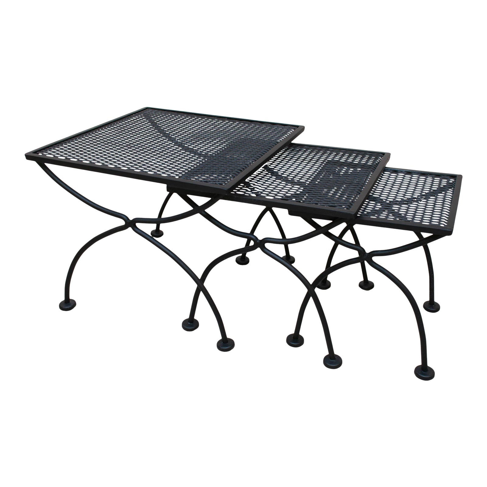 1950s Mid Century Russell Woodard Black Wrought Iron and Mesh Outdoor