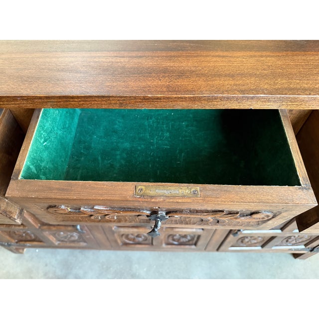 Early 20th Century Spanish Baroque Carved Walnut Tuscan Three Drawers Credenza or Buffet For Sale - Image 9 of 13