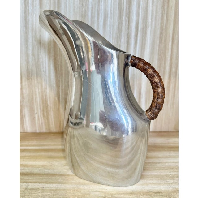 1990s Pewter & Rattan Pitcher For Sale - Image 4 of 5