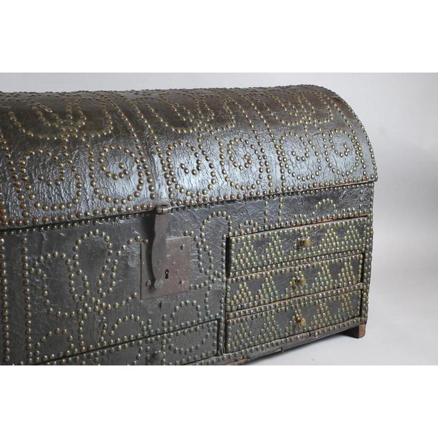 Metal 18th Century Studded Leather-Wrapped Dome Chest For Sale - Image 7 of 10