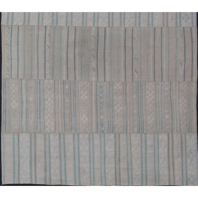 White Large Vintage Neutral Paneled Kilim in Neutral Muted Tones 10'4" X16'8" For Sale - Image 8 of 13