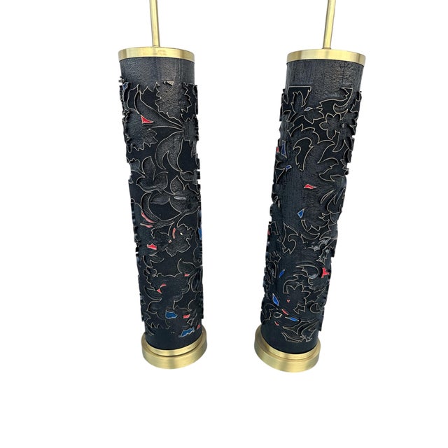 Pair of vintage wallpaper rollers lamps h 33 to the socket 39.5 to the finito top for the shade