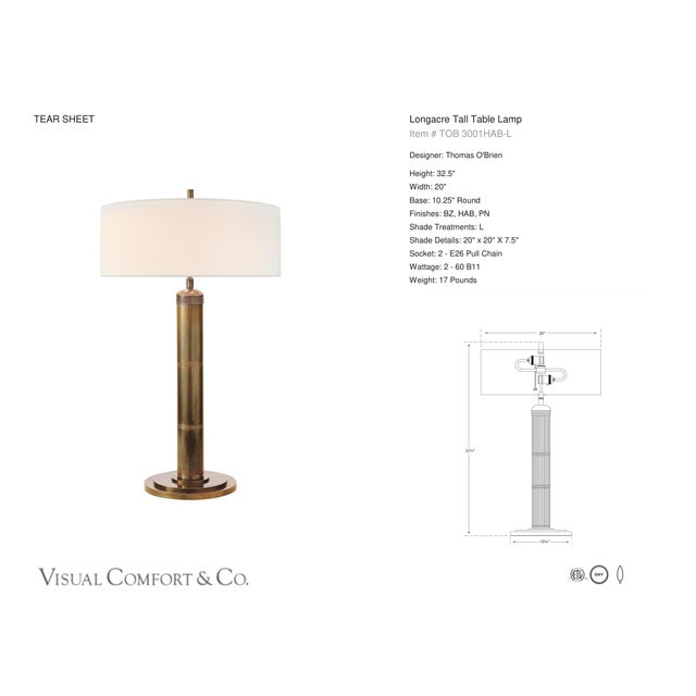 Thomas O'Brien by Visual Comfort Signature Longacre Tall Table Lamp in Hand-Rubbed Antique Brass with Linen Shade...