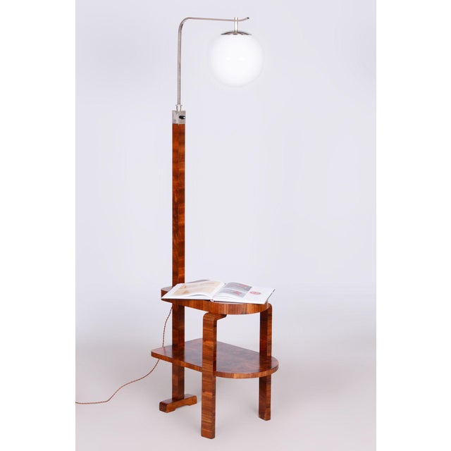 Art Deco Floor Lamp in Walnut with Chrome-Plated Steel and Glass, Czechia, 1930s For Sale - Image 12 of 12
