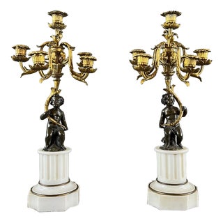 Napoleon III Bronze and Marble Candelabra, Set of 2 For Sale