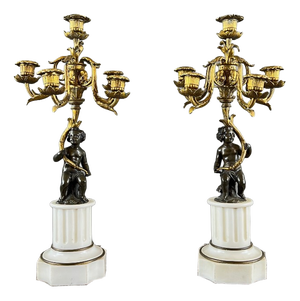 Napoleon III Bronze and Marble Candelabra, Set of 2