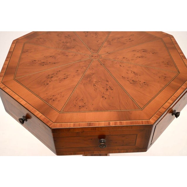 Brown Regency Octagonal Inlaid Yew Wood Drum Table, 1930 For Sale - Image 8 of 11