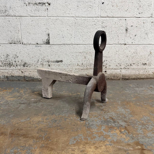 Metal Antique American or French Arts & Crafts Period Cast Iron Andirons or Chenets, a Pair - Together With Fire Grate For Sale - Image 7 of 8