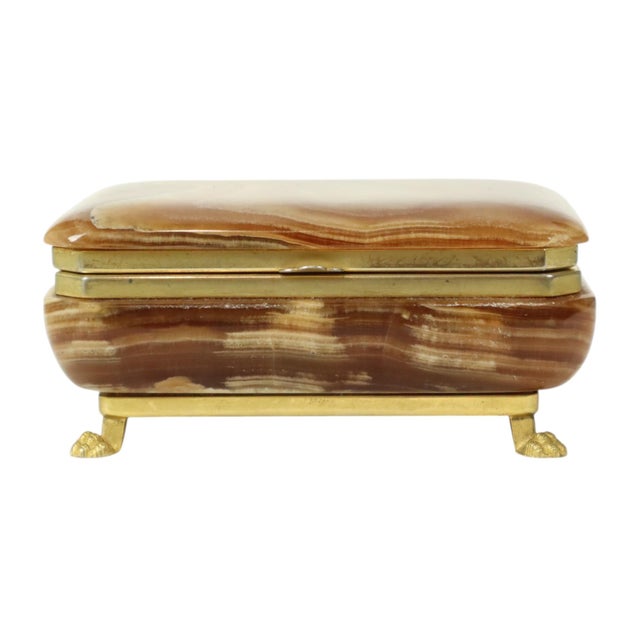 Mid-Century Modern Vintage Italian Jewelry Box in Alabaster with Gold Lions Paws, 1960s For Sale - Image 3 of 13