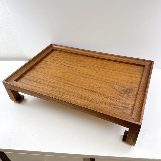 Mid-Century Modern Vintage Mid Century Modern Teak Wooden Riser Tray | Scandinavian Display Stand | Danish Modern Serving Tray | Japandi Decor | Coffee Table Organizer For Sale - Image 3 of 12