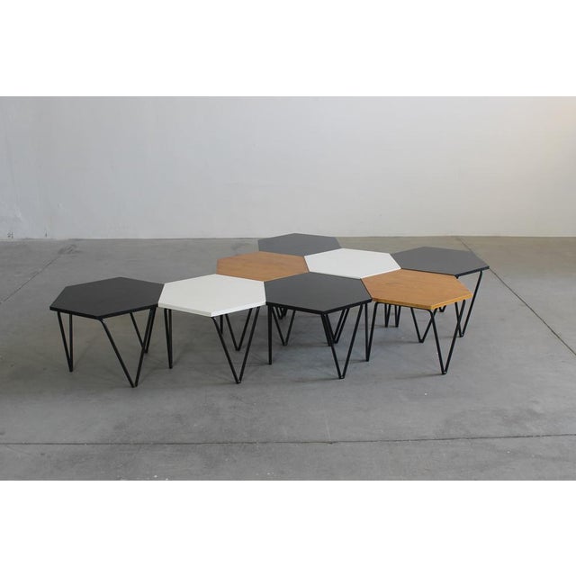 Hexagonal Coffee Tables in Wood and Metal by Gio Ponti from ISA, 1950s, Set of 8 For Sale - Image 10 of 13
