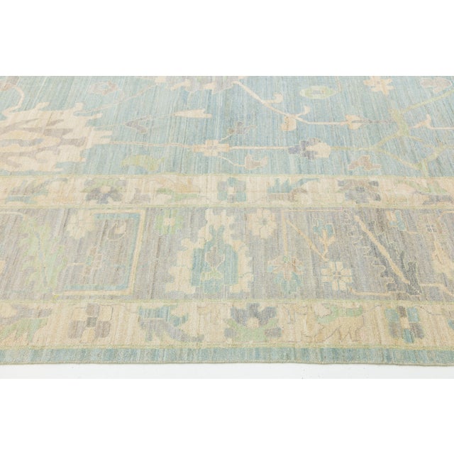 Textile Contemporary Hand-Knotted Wool Oushak Rug in Blue, Ivory & Muted Beige For Sale - Image 7 of 12