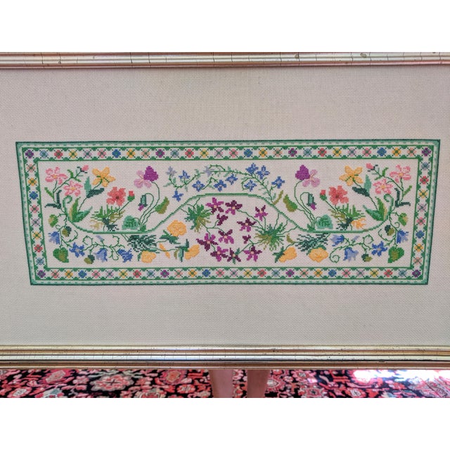 Shabby Chic Large Vintage Floral Cross-Stitch Silver Leaf Wall Mirror For Sale - Image 3 of 13