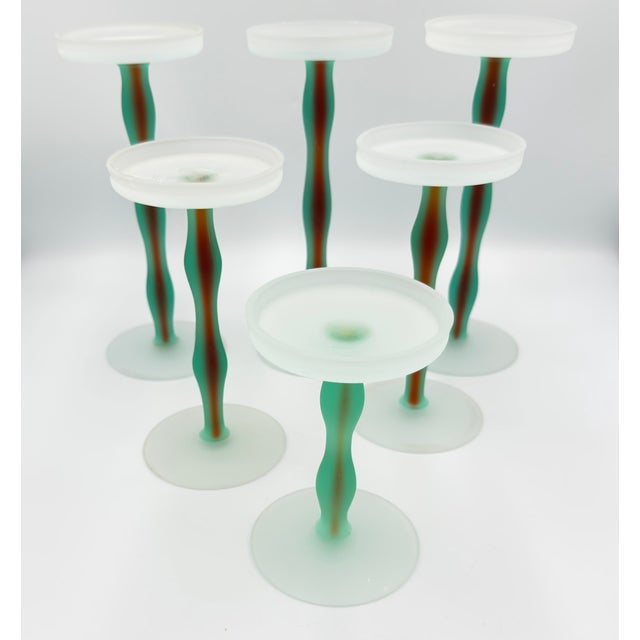 Postmodern Orrefors "Celeste" Candle Holders by Anne Nilsson Squiggle 6pc Set For Sale In Palm Springs - Image 6 of 6